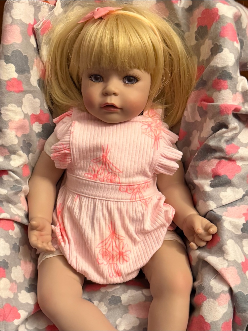 Adora Reborn Baby Girl Purple-Headband Blonde Doll with Pink Leopard Dress -